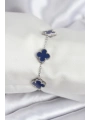 316L Çelik Zincir Gümüş Renk Lacivert Yonca Kadın Bileklik