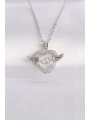 316L Çelik Zincir Gümüş Renk Zirkon Taşlı Kanatlı Kalp Kolye