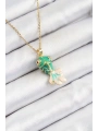 316L Çelik Zincir Yeşil Balık Model Gold Renk Kadın Kolye