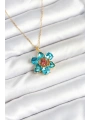 316L Çelik Zincirli Mavi Çiçek Model Kadın Kolye
