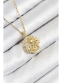 316L Çelik Zirkon Taşlı Ay Ve Güneş Model Gold Renk Kadın Kolye