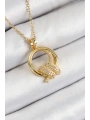 316L Çelik Zirkon Taşlı Düğüm Model Gold Renk Kadın Kolye