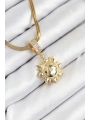 316L Çelik Zirkon Taşlı Güneş Model Gold Renk Kadın Kolye