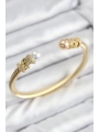316L Çelik Zirkon Taşlı İnci Model Gold Renk Kadın Bileklik