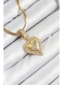 316L Çelik Zirkon Taşlı Kalp Model Gold Renk Kadın Kolye