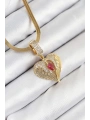 316L Çelik Zirkon Taşlı Kanatlı Kalp Model Gold Renk Kadın Kolye