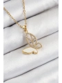 316L Çelik Zirkon Taşlı Kelebek Model Gold Renk Kadın Kolye