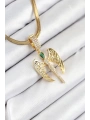 316L Çelik Zirkon Taşlı Melek Model Gold Renk Kadın Kolye