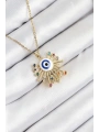 316L Çelik Zirkon Taşlı Nazar Model Gold Renk Kadın Kolye