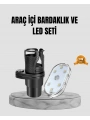 360° Döner Çiftli Bardak Tutucu ve Kablosuz Ambiyans LED Işık Araç Seti