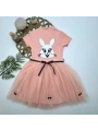 5-6-7 Yaş Payetli Tavşan Baskılı Kız Çocuk Elbisesi