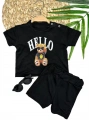 9-12-18-24 Ay Hello Gözlüklü Ayıcık Baskılı Şortlu Kısa Kollu Tişört 2li Erkek Bebek Takımı