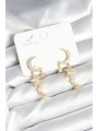 Ay ve Yıldız Model Gold Renk Pirinç Kadın Küpe