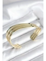 Eğik Şerit Model Gold Renk Pirinç Kadın Bileklik