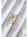 Gold Renk Pembe Zirkon Taşlı Kelebek Model Kadın Yüzük