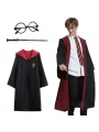 Harry Potter Gryffindor Kapişonlu Çocuk Kostüm + Asa + Gözlük Seti 5-6 Yaş (5047)