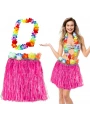 Hawaii Luau Aloha Pembe Püsküllü 40 cm Etek ve Hawaii Kolye Seti (5047)
