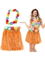 Hawaii Luau Aloha Turuncu Püsküllü 40 cm Etek ve Hawaii Kolye Seti (5047)