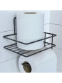 Kendiliğinden Yapışkanlı Tuvalet Kağıdı Tutacağı ve Yedek Raf - Siyah Modern Metal Tasarım (5047)