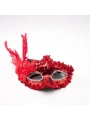 Kırmızı Payetli Pullu Kırmızı Renk Yandan Tüylü Parti Maskesi 18x22 cm (5047)