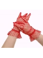 Kısa Boy Güpürlü Kırmızı Puantiyeli Tül Eldiven Kırmızı Renk (5047)