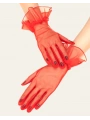 Kısa Boy Likralı Güpürlü Yetişkin Tül Eldiven Kırmızı Renk (5047)