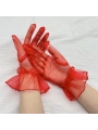 Kısa Boy Likralı Güpürlü Yetişkin Tül Eldiven Kırmızı Renk (5047)