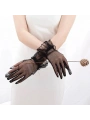 Kısa Boy Likralı Güpürlü Yetişkin Tül Eldiven Siyah Renk (5047)