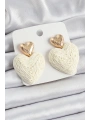 Krem Kalp Figürlü Hasır Örgü Model Gold Renk Kadın Küpe