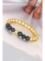 Lav Doğal Taş Detaylı Hematit Gold Renk Erkek Bileklik
