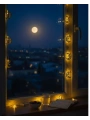Minareli Hilal LED Işık Gold Metal Gövdeli Pilli Ramazan Dekoru