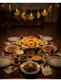 Minareli Hilal LED Işık Gold Metal Gövdeli Pilli Ramazan Dekoru