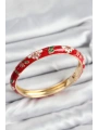 Mineli Pirinç Kırmızı Çiçek Motifli Gold Kadın Kelepçe