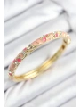 Mineli Pirinç Zirkon Taşlı Pembe Çiçek Motifli Gold Kadın Kelepçe