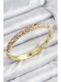 Mineli Pirinç Zirkon Taşlı Pembe Mor Çiçek Motifli Gold Kadın Kelepçe