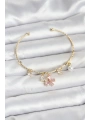 Pembe Kelebek Charmlı Gold Renk Kadın Bileklik