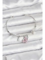 Pembe Kelebek Charmlı Gümüş Renk Kadın Bileklik
