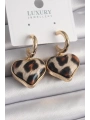 Pirinç Gold Renk 3D Kalp Leopar Model Kadın Küpe