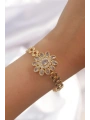 Pirinç Gold Renk İri Zirkon Taşlı Çiçek Figürlü Bileklik