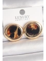 Pirinç Gold Renk Leopar Desen Daire Model Kadın Küpe