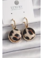 Pirinç Gold Renk Leopar Desenli Daire Model Kadın Küpe