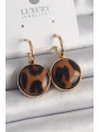 Pirinç Gold Renk Leopar Desenli Daire Model Kadın Küpe