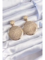 Pirinç Gold Renk Oval İşlemeli Küpe