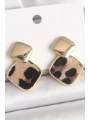 Pirinç Gold Renk Sallant Kare Leopar Desen Model Kadın Küpe