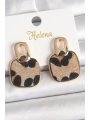 Pirinç Gold Renk Sallantı Kare Leopar Model Kadın Küpe