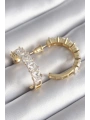 Pirinç Gold Renk Zirkon Taşlı Halka Model Kadın Küpe