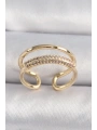 Pirinç Gold Renk Zirkon Taşlı Kadın Yüzük