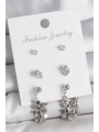 Pirinç Gümüş Renk Zirkon Taşlı Pullu Sallantılı Model 3 Çift Kadın Küpe Seti