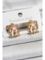 Pirinç Pembe Mineli Sanatsal Portre Model Gold Renk Kadın Küpe