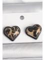 Pirinç Siyah Renk Leopar Desen 3D Kalp Model Kadın Küpe